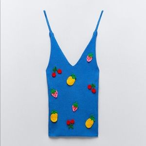 Zara Embroidered Fruit Rib Top